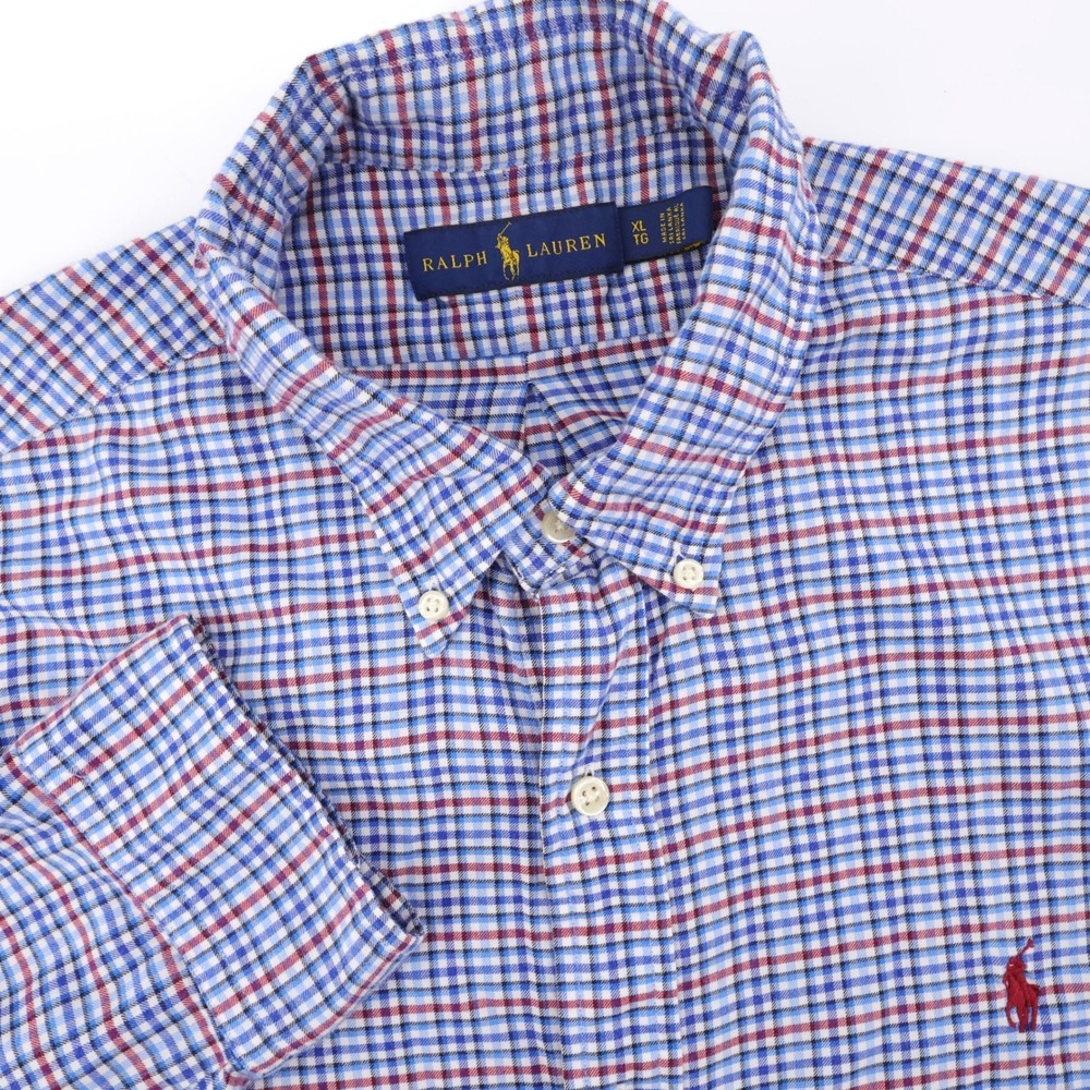 Polo Ralph Lauren Plaid Button Down Shirt Blue Red White Long Sleeve Mens XL